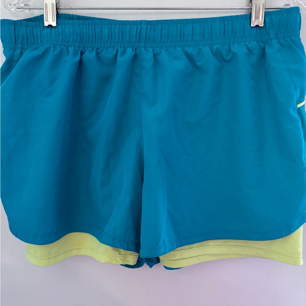 Sports Essential Women’s Athletic Layered Running Shorts in Blue Yellow Large